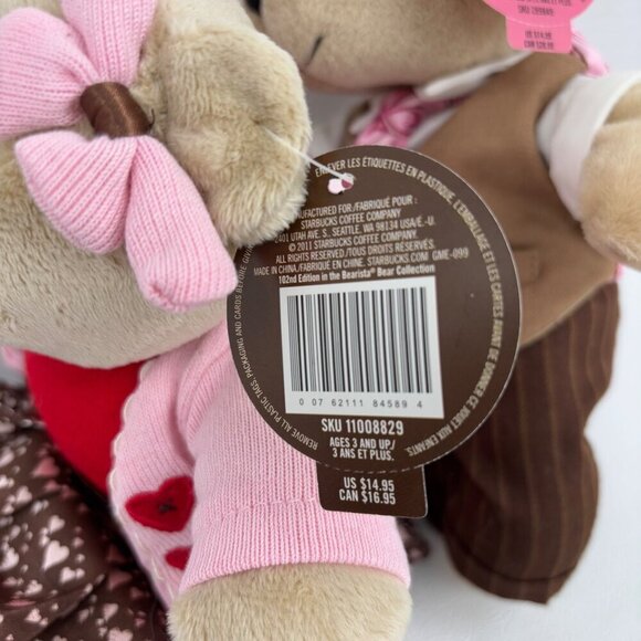 Starbucks Bearista Teddy Bear Plush 10 Inch Lot 2 Valentines Edition 2007 2011 - Picture 5 of 14